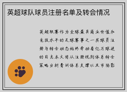 英超球队球员注册名单及转会情况