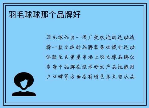 羽毛球球那个品牌好